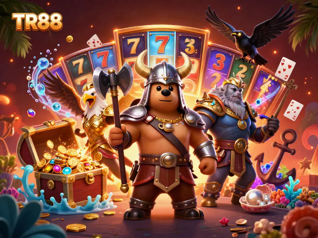 Engage in thrilling casino adventures with TR88's slot reels and Viking warriors.