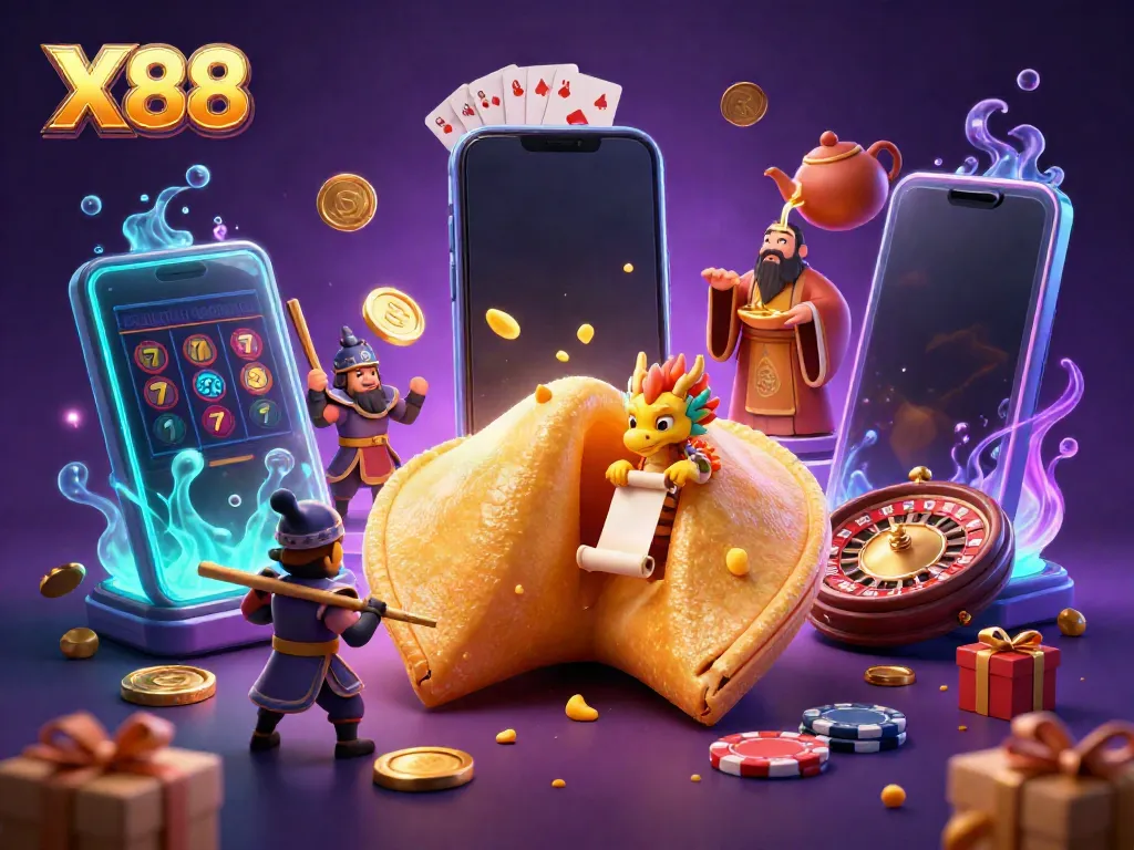 X88 spins the fortune of players with a vibrant scene of luck and golden rewards.