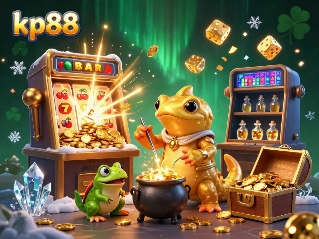 Experience kp88's vibrant casino adventure with a colorful jackpot explosion and whimsical characters.