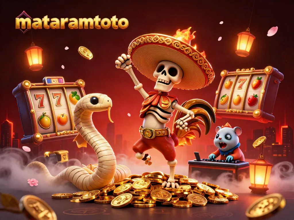Experience the excitement at mataramtoto with a carnival of colors, characters, and casino elements celebrating gambling.