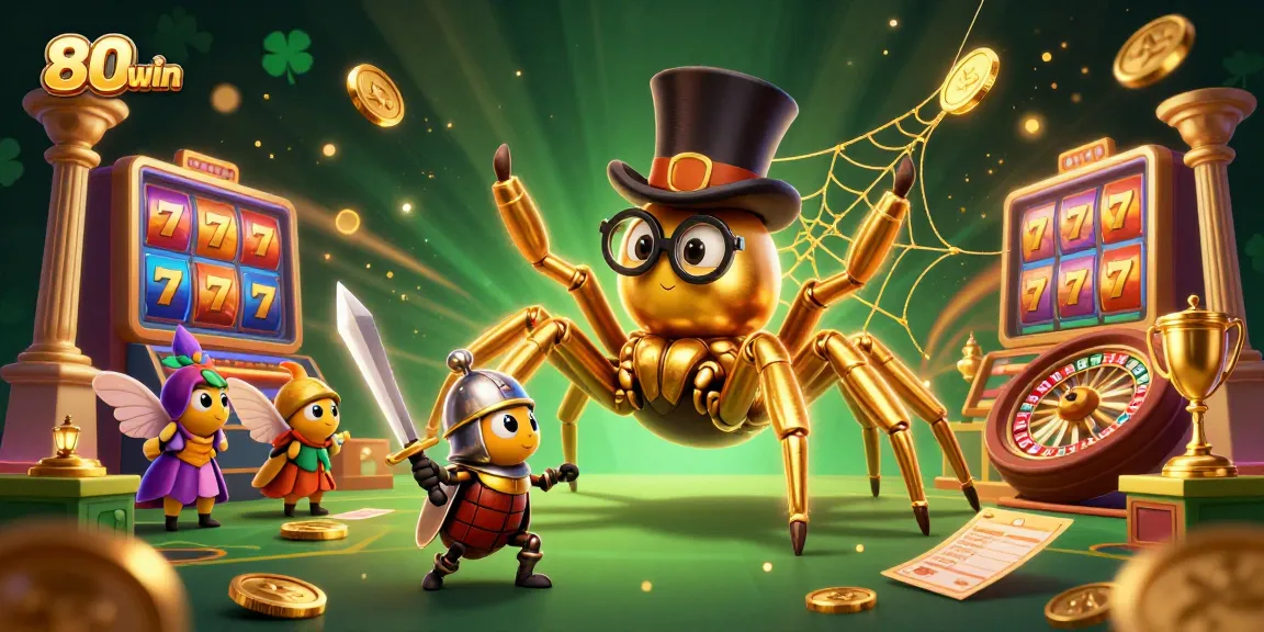 Engage with the excitement at 80win featuring a golden tarantula and beetle knight in a casino setting.