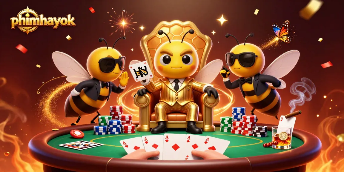Join the action with phimhayok at the vibrant poker table surrounded by colorful chips and celebratory elements.