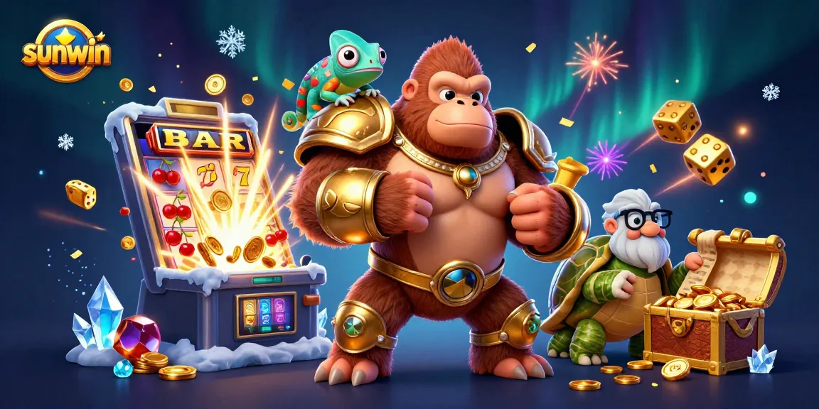 Experience sunwin thrills with vibrant characters and dynamic gambling elements in this stunning 3D illustration.