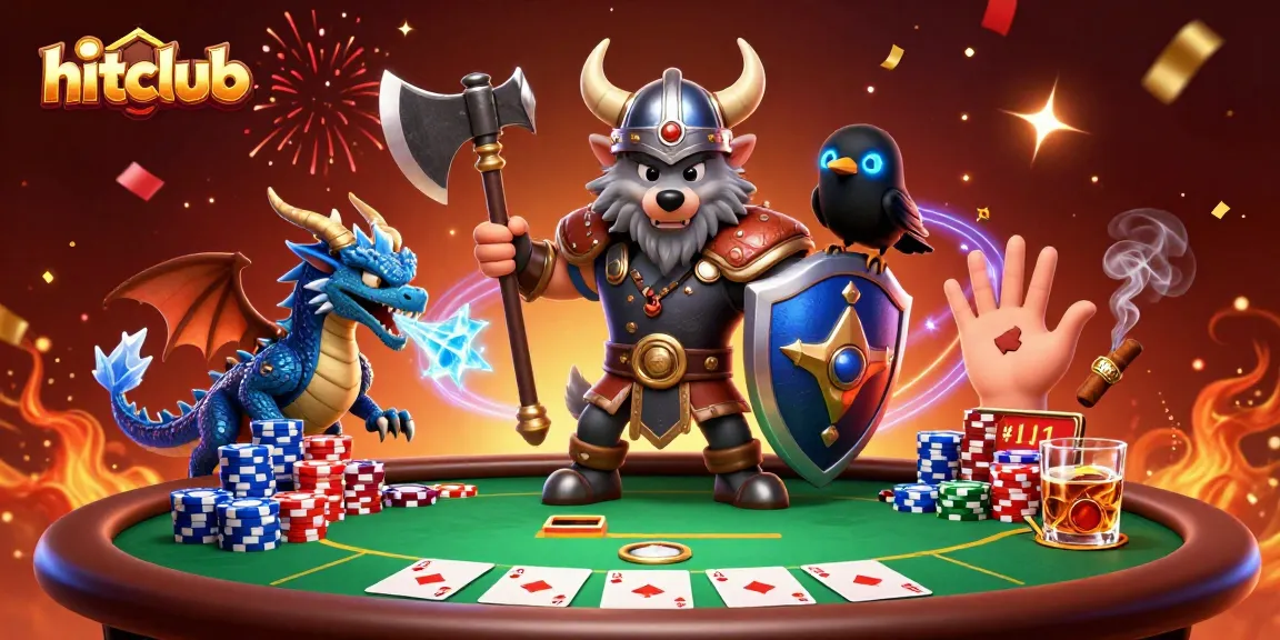Join the excitement at hitclub with a thrilling poker showdown featuring a Viking wolf warrior and fierce dragon.