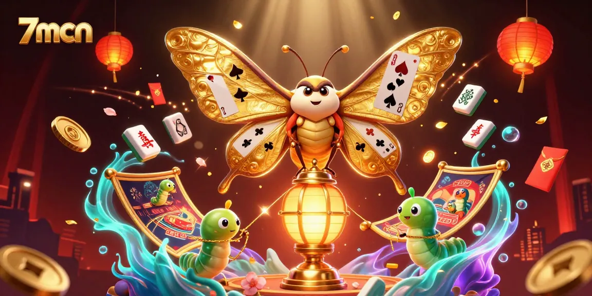 Bet on exciting 7mcn games while witnessing the majestic moth's golden wings displaying cards.