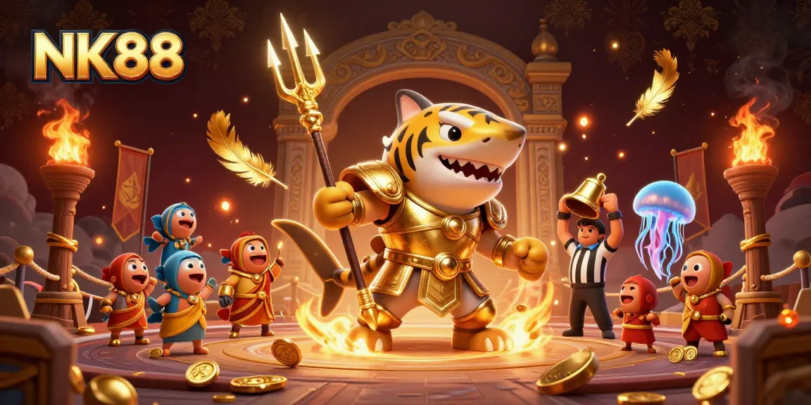Experience thrilling gaming action with NK88's exciting underwater battle-themed illustration