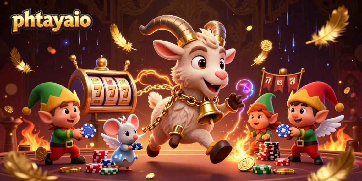 Phtayaio showcases a festive casino scene with Krampus, angel mouse, and mischievous gremlins stealing chips.
