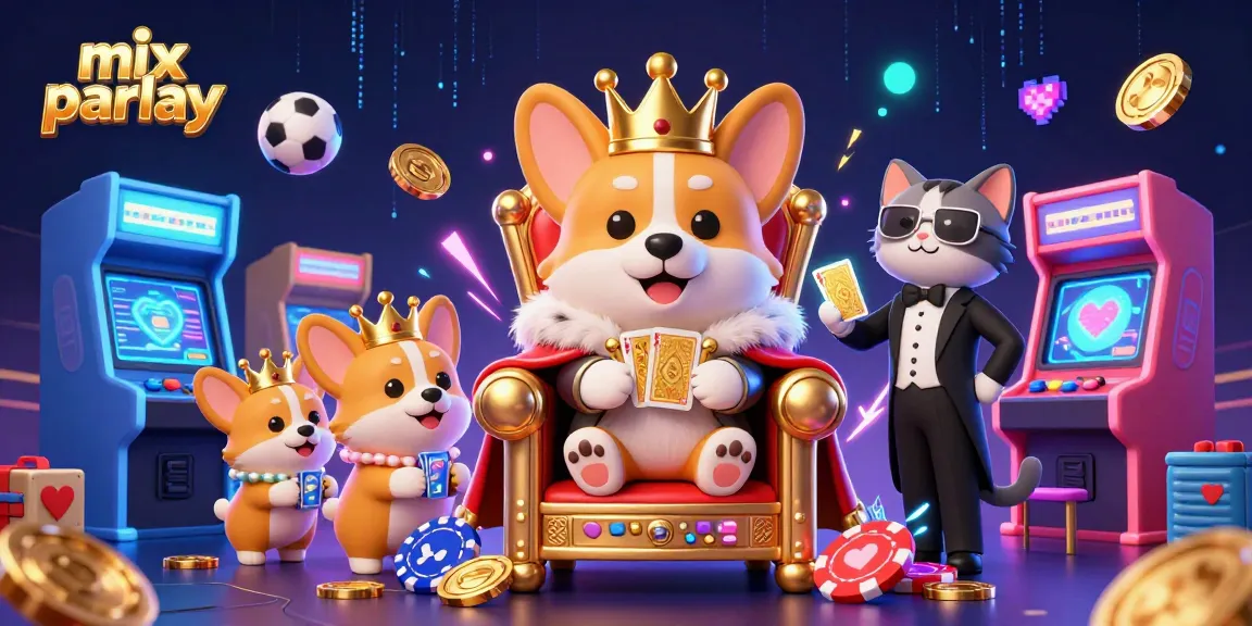 Betting with mix parlay through a colorful 3D sports betting illustration featuring a royal corgi.