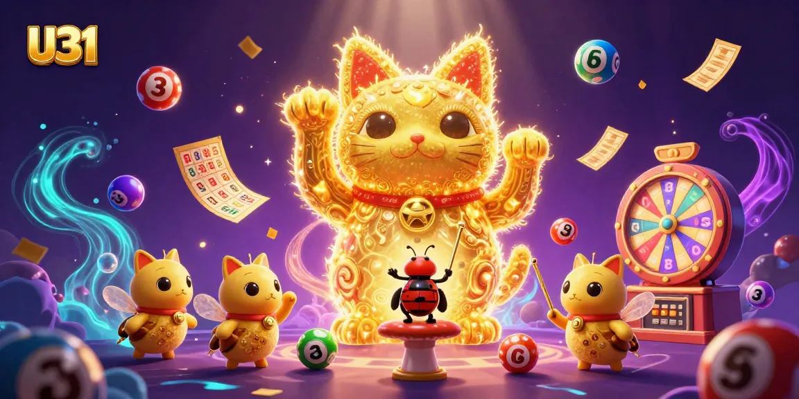 U31 captivates with festive energy, featuring a lucky cat surrounded by vibrant casino symbols and lottery themes.
