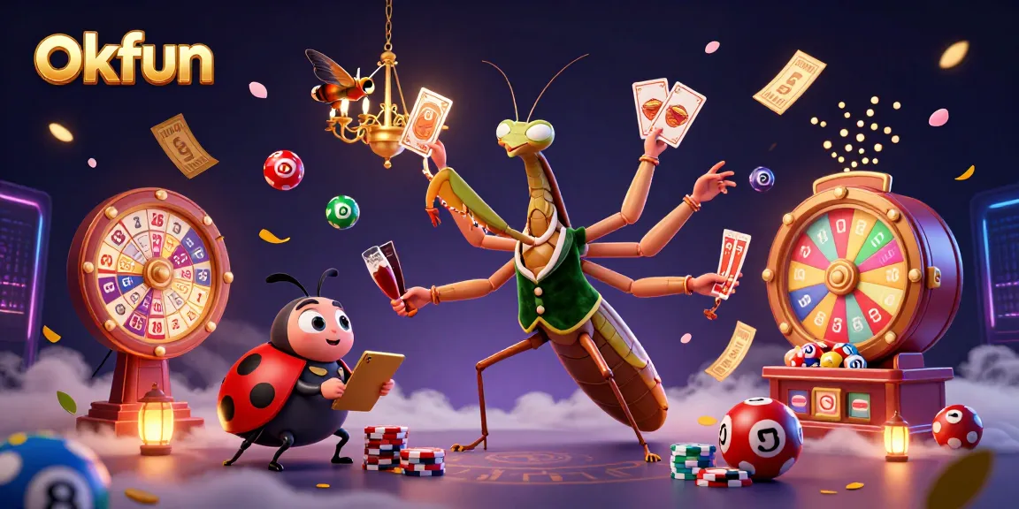 Engage in game mastery with okfun, featuring a dynamic casino scene with colorful elements.