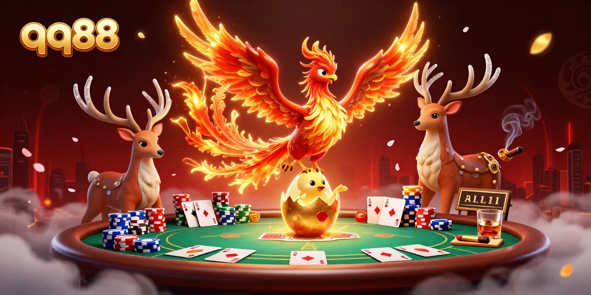 Engage in thrilling qq88 gameplay with vivid scenes featuring mythical characters and poker elements.