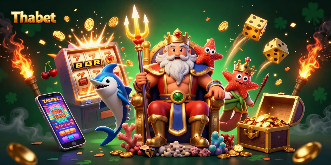 Experience exhilarating gaming with Thabet’s vibrant casino magic featuring jackpot slots and oceanic characters.