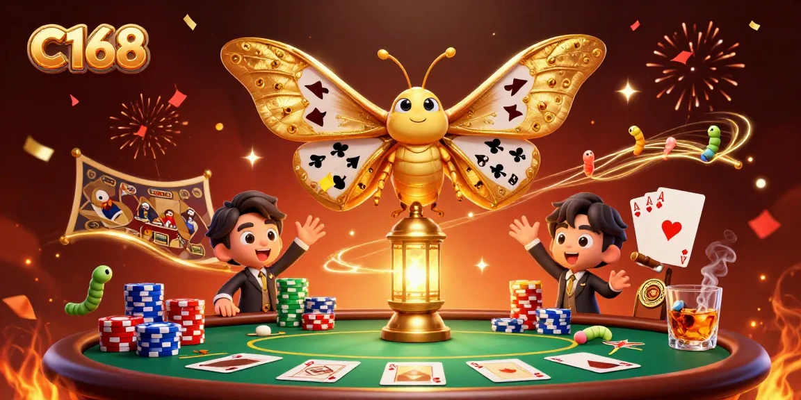 C168 players celebrating at the casino, showcasing poker games with vibrant colors and energetic atmosphere.