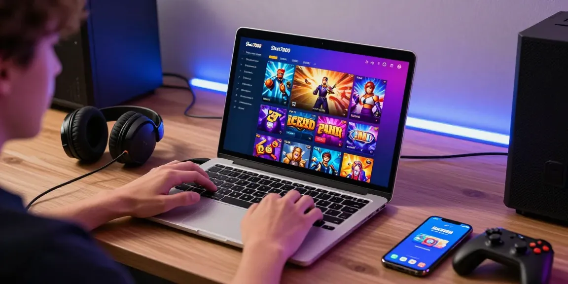 Engaging Slot7000 online gaming platform experience with vibrant interface and gaming accessories